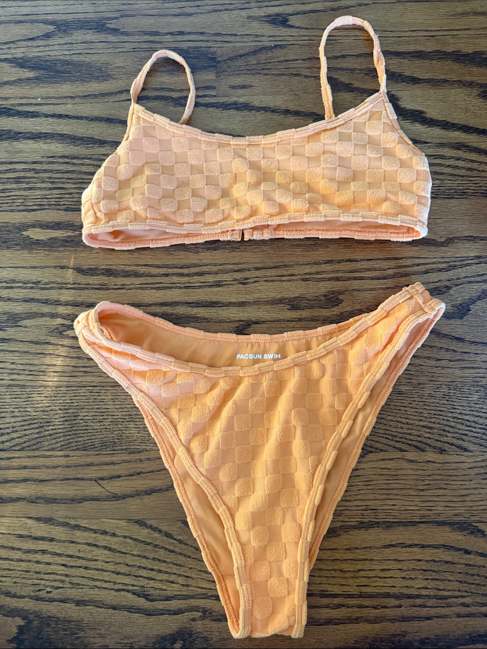 PacSun Peach Textured Check Bralette Bikini Set